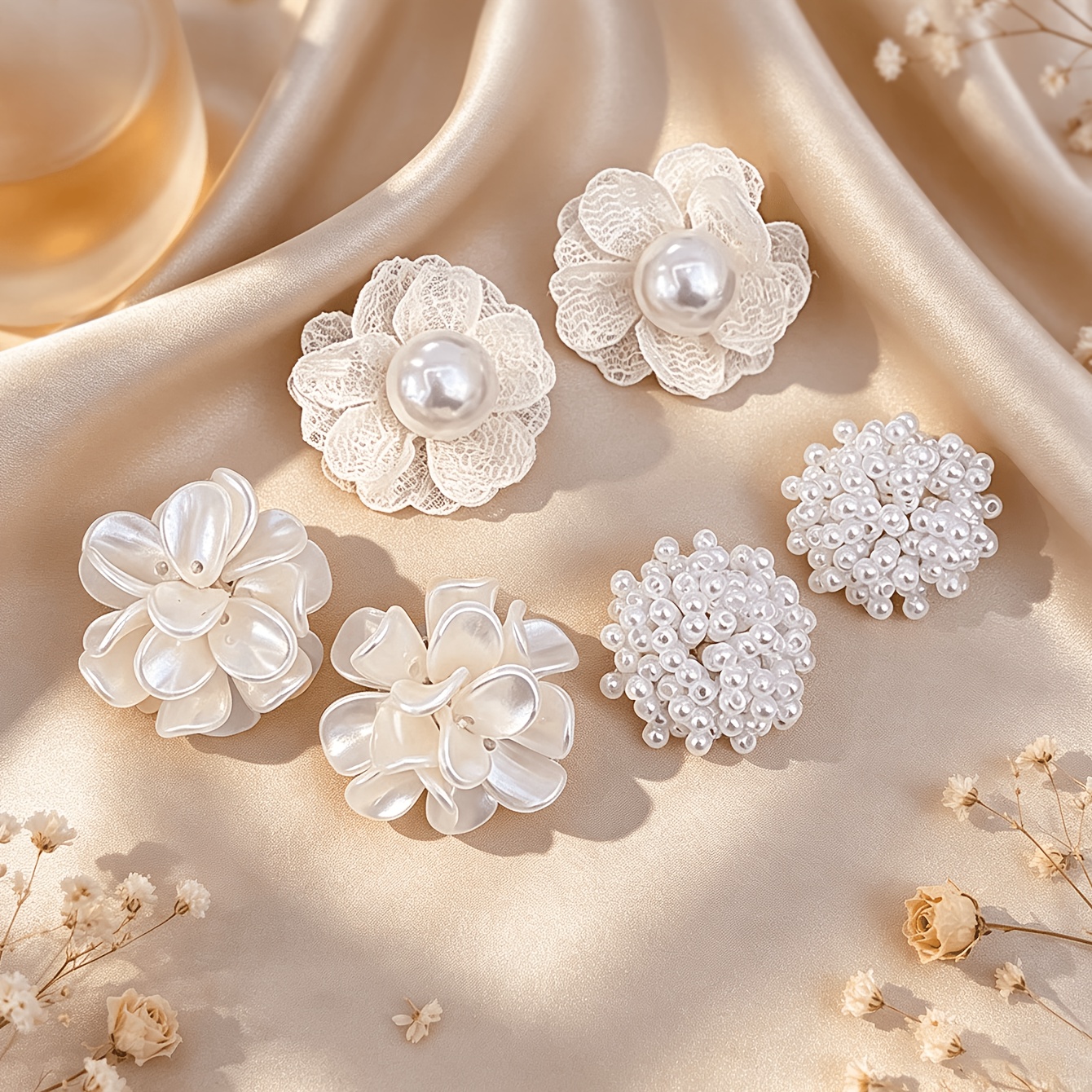 3 Pairs Elegant White Camellia Earrings Set